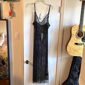 Anthropologie shiny mesh fishnet Black Dress Sz XL